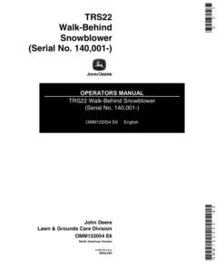 John Deere TRS22 Walk-Behind Snowblowers (140001-) Operator's Manual (OMM122054)