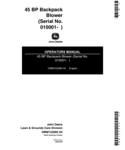 John Deere 45BP Backpack Blower Operator's Manual (OMM122066)