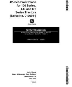 John Deere 42-Inch Front Blade for 100 Series Tractors (010001-) Operator's Manual (OMM122266)