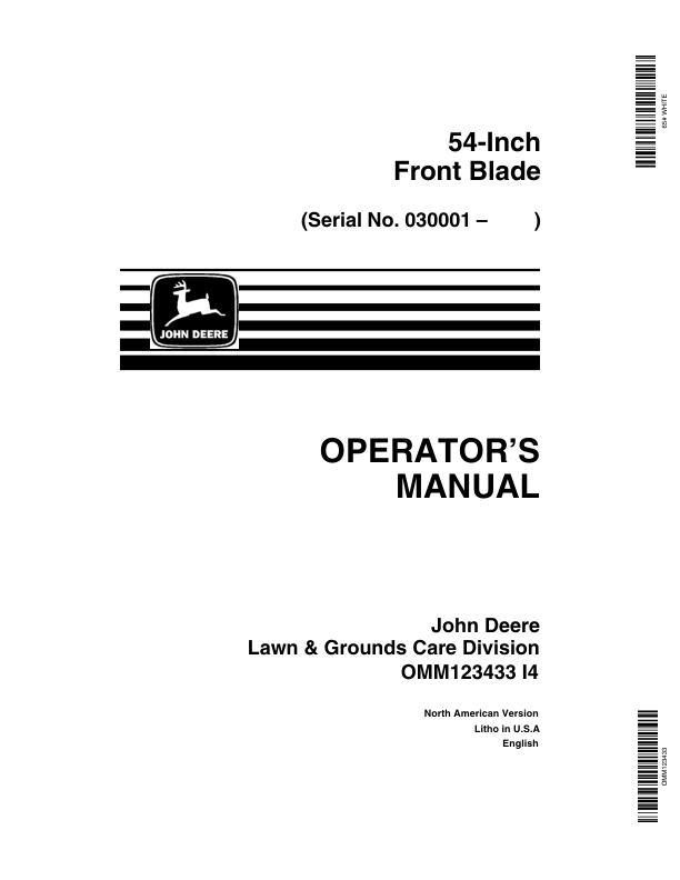 John Deere 54-Inch Front Blade (030001-) Operator's Manual (OMM123433)