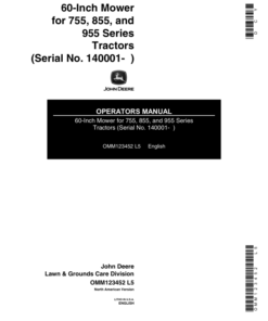 John Deere 60-In. Mower for 755, 855, 955 Series Tractors (140001-) Operator's Manual (OMM123452)