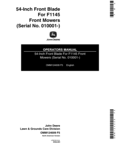 John Deere 54-Inch Front Blade for F1145 Front Mowers (010001-) Operator's Manual (OMM124009)