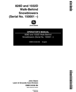 John Deere 1032D, 828D Walk-Behind Snowblower (150001-) Operator's Manual (OMM124336)