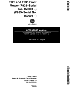 John Deere F925, F935 Front Mower (150001-) Operator's Manual (OMM124509)
