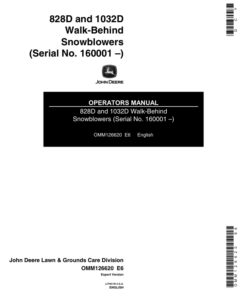 John Deere 1032D, 828D Walk Behind Snowblower (160001-) Operator's Manual (OMM126620)