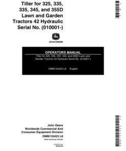 John Deere 42-Inch Hydraulic Tiller for 325, 335, 345, 355D Lawn & Garden Tractors(-025000) Operator's Manual (OMM133433)
