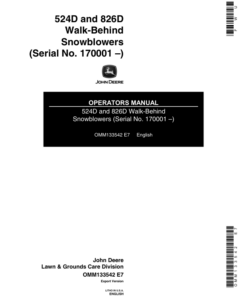 John Deere 524D, 826D Walk-Behind Snowblower (170001-) Operator's Manual (OMM133542)