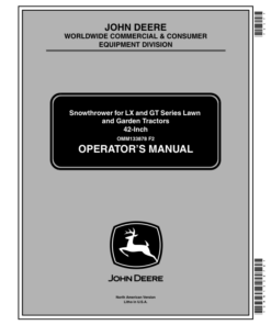 John Deere 42-Inch Snowthrower (010001-) (lever lift ) for LX & GT Series Lawn & Garden Tractors Operator's Manual (OMM133878)