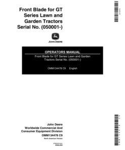 John Deere 48-Inch Front Blade for GT Series Lawn & Garden Tractors (050001-) Operator's Manual (OMM134478)