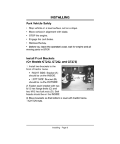 Alternative view of John Deere 48-Inch Front Blade for GT Series Lawn & Garden Tractors (050001-) Operator's Manual (OMM134478)