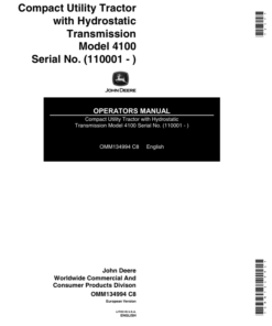John Deere 4100 Compact Utility Tractor with Hydrostatic Transmission (110001-) Operator's Manual (OMM134994)