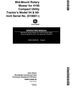 John Deere 54, 60-Inch Mid-Mount Rotary Mowers for 4100 CUT (010001-) Operator's Manual (OMM134998)