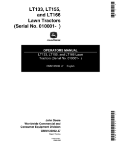 John Deere LT133, LT155 & LT166 Lawn Tractors Export Edition (010001-045000) Operator's Manual (OMM135092)