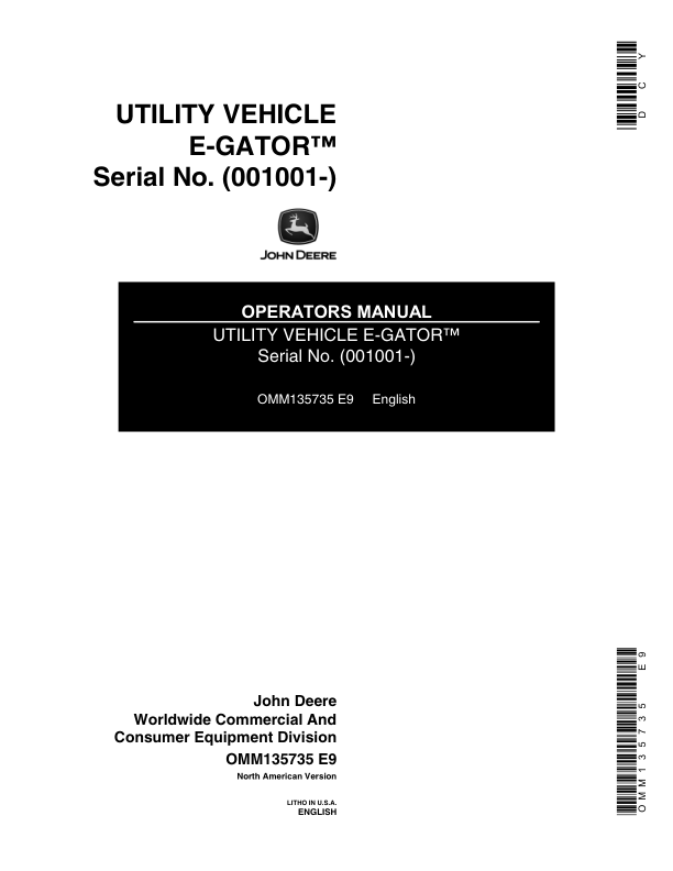 John Deere E-Gator Utility Vehicle Turf (001001-) Operator's Manual (OMM135735)