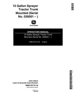 John Deere 15 Gallon Tractor Trunk Mounted Sprayer (030001-) Operator's Manual (OMM135776)