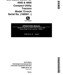 John Deere 72-Inch Mid-Mount Mower for 4500, 4600 CUT (180001-) Operator's Manual (OMM136127)
