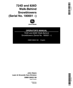 John Deere 724D, 826D Walk-Behind Snowblowers (180001- ) Operator's Manual (OMM136922)