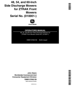 John Deere 48-, 54-, 60-In. Side Discharge Mowers for ZTRAK Front Mowers (010001-) Operator's Manual (OMM137692)