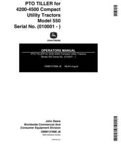 John Deere Model 550 PTO Tiller for 4200, 4300, 4400, 4500 Compact Utility Tractors Operator's Manual (OMM137898)