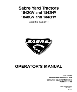 John Deere 1842GV, 1842HV, 1848GV, 1848HV Sabre Yard Tractors (020001-) Operator's Manual (OMM138147)