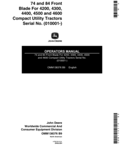 John Deere 74-, 84-In. Front Blade (010001-) for 4200-4600 CUT Operator's Manual (OMM138376)