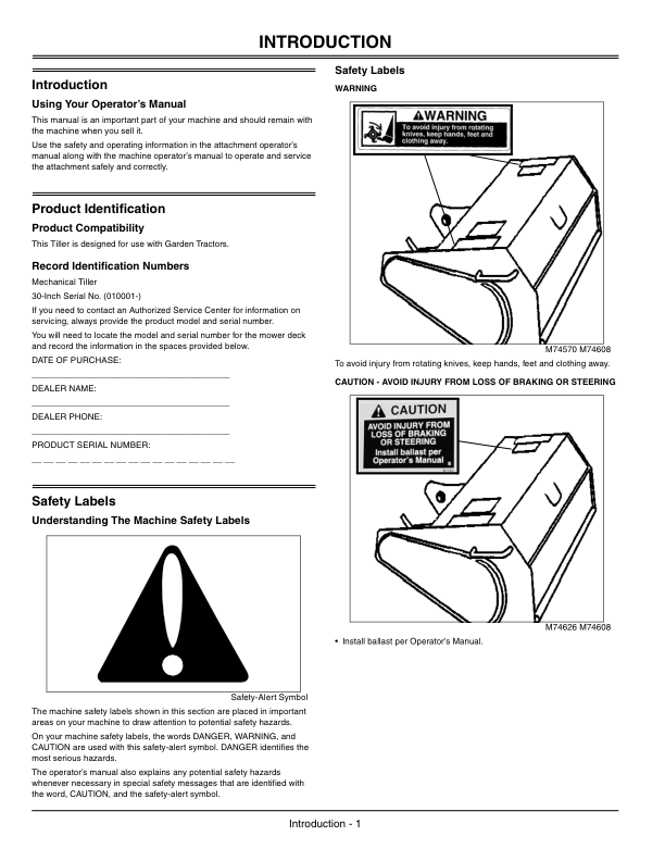 John Deere 30-Inch Mechanical Tiller (010001-) Operator's Manual (OMM138587) - Image 2