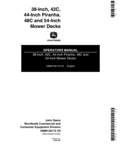 John Deere 38 Inch, 42C, 44-Inch Piranha, 48C, 54 Inch Mower Decks (010001-) Operator's Manual (OMM139172)