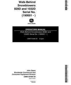 John Deere 828D, 1032D Walk-Behind Snowblowers (190001-) Operator's Manual (OMM140488)