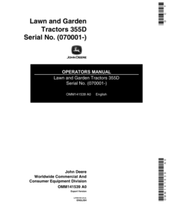 John Deere 355D Lawn & Garden Tractor (070001-) Operator's Manual (OMM141539)