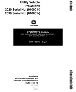 John Deere 2020 & 2030 ProGator North America (010000-020000) Operator's Manual (OMM141589)