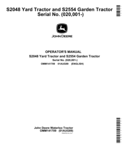 John Deere S2048 Scotts Yard Tractor (020001-) Operator's Manual (OMM141709)