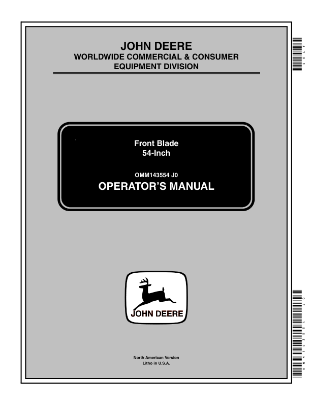 John Deere 54-Inch Front Blade (010001-) Operator's Manual (OMM143554)
