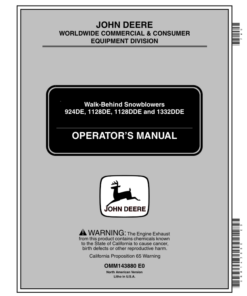 John Deere 924DE, 1228DE, 1128DDE, 1332DDE Walk-Behind Snowblowers (200001-) Operator's Manual (OMM143880)