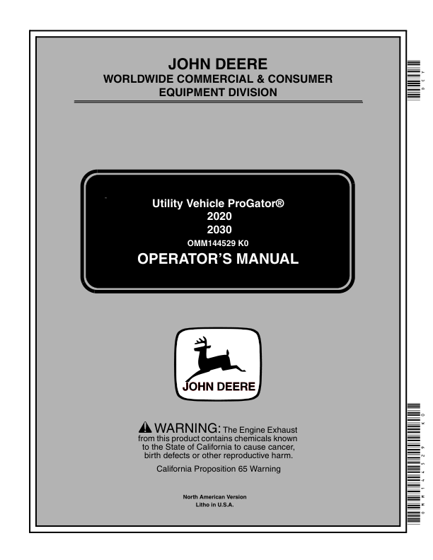 John Deere 2020 & 2030 ProGator North America (020001-034999) Operator's Manual (OMM144529)