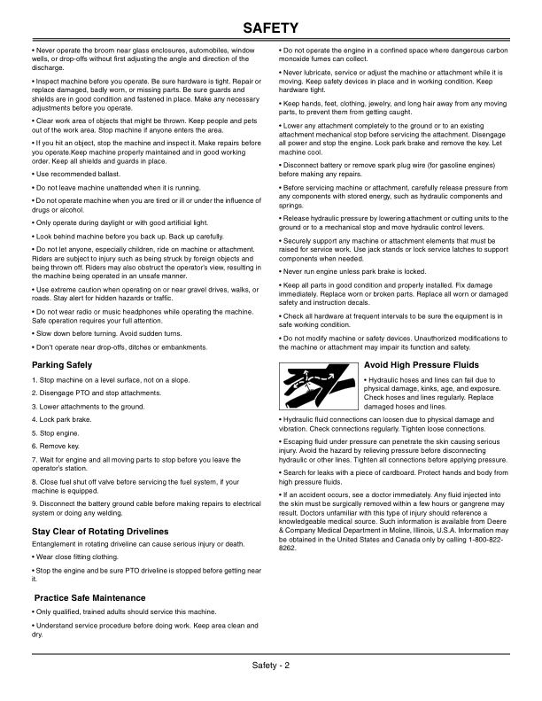 John Deere Quick Hitch Broom for X400/X500 Series Tractors - 60-Inch Operator's Manual (OMM144943) - Image 2