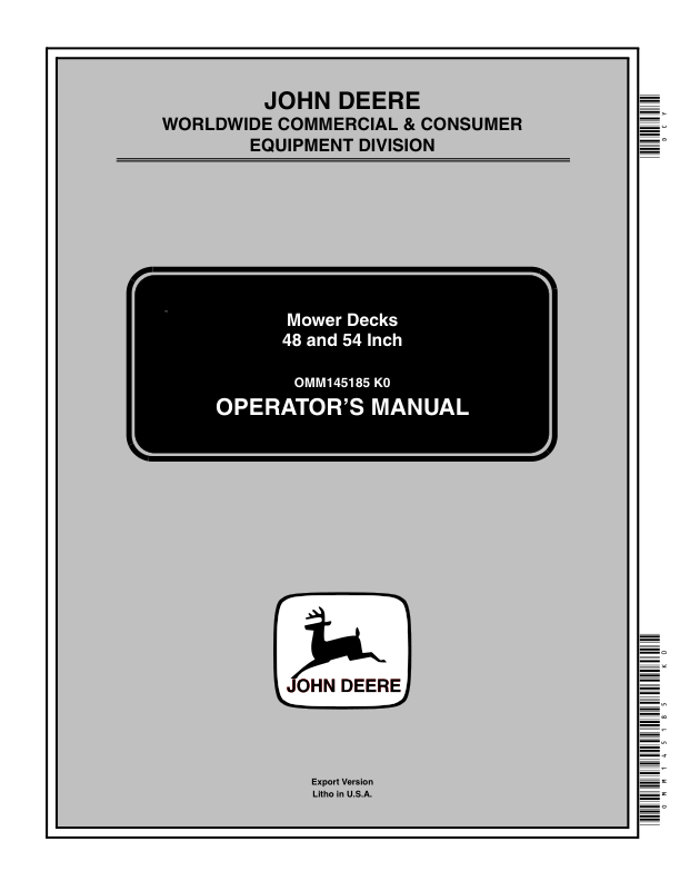 John Deere 48, 54 Inch Mower Decks Operator's Manual (OMM145185)