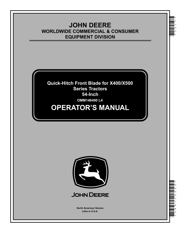 John Deere Quick-Hitch Front Blade 54-Inch (010001-) Operator's Manual (OMM146400)