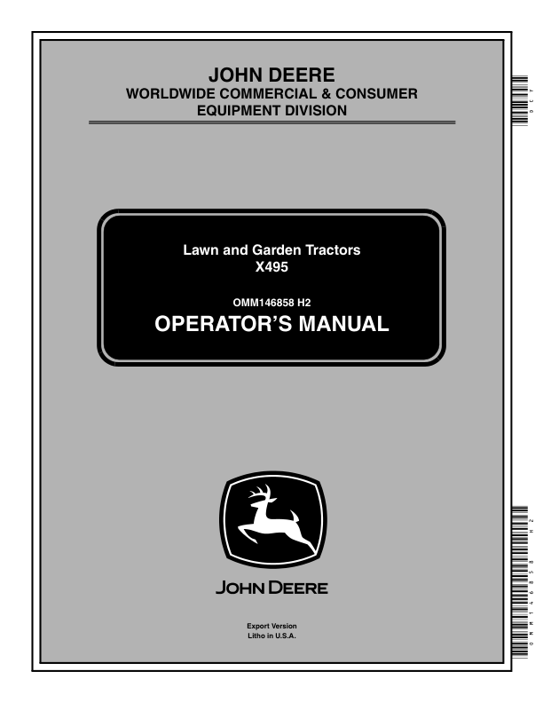 John Deere X495 Lawn & Garden Tractors Export Edition (010001-030000) Operator's Manual (OMM146858)