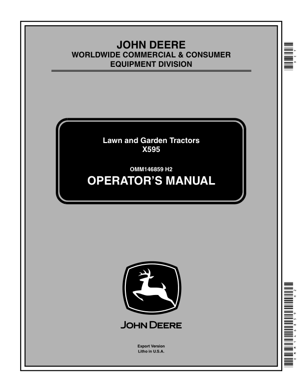 John Deere X595 Lawn & Garden Tractor Export (010001-020224) Operator's Manual (OMM146859)