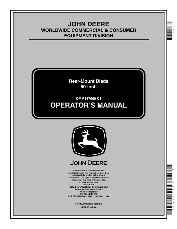 John Deere 60 Inch Rear Blade Operator's Manual (OMM147000)