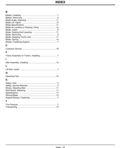 Alternative view of John Deere Front Blade 44-Inch (Hand-Lift) Operator's Manual (OMM147225)