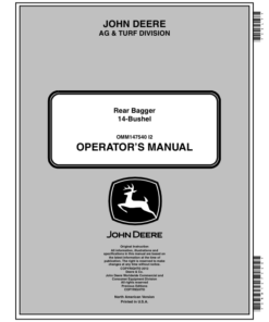 John Deere Rear Bagger for X400, X500, X700 Tractors, 14-Bushel (With Fill Indicator) Operator's Manual (OMM147540)