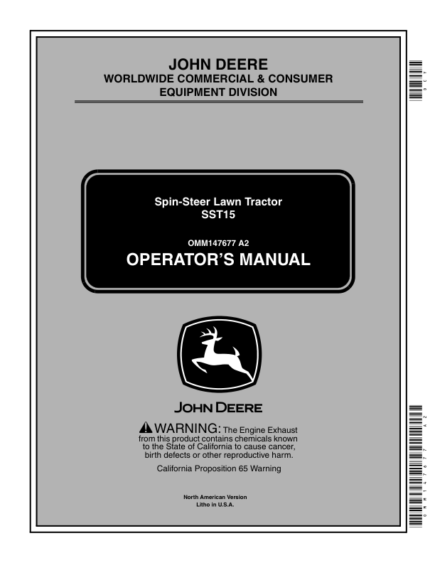 John Deere Spin-Steer Lawn Tractor SST15 Operator's Manual (OMM147677)