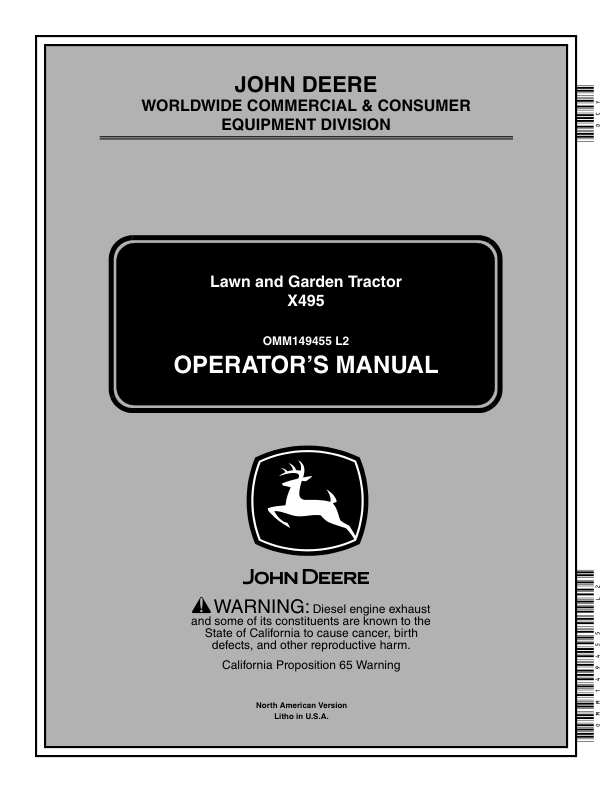John Deere X495 Lawn & Garden Tractor North America (020831-030000) Operator's Manual (OMM149455)
