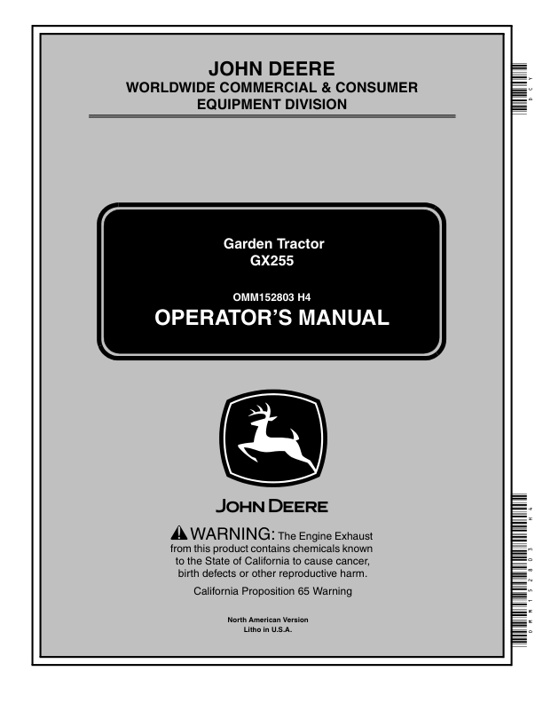 John Deere GX255 Garden Tractor Operator's Manual (OMM152803)