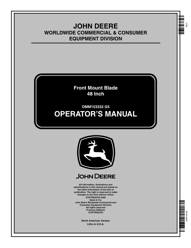 John Deere 48 Inch Front Blade (010001-) Operator's Manual (OMM153332)