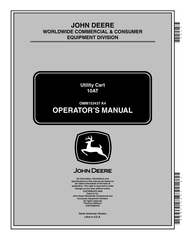 John Deere 10AT Utility Cart Operator's Manual (OMM153437)