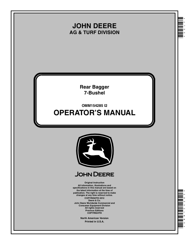 John Deere 7-Bushel Rear Bagger (North American) Operator's Manual (OMM154285)