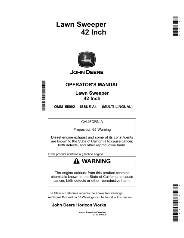John Deere Lawn Sweeper42 Inch (North American Version) Operator's Manual (OMM155002)
