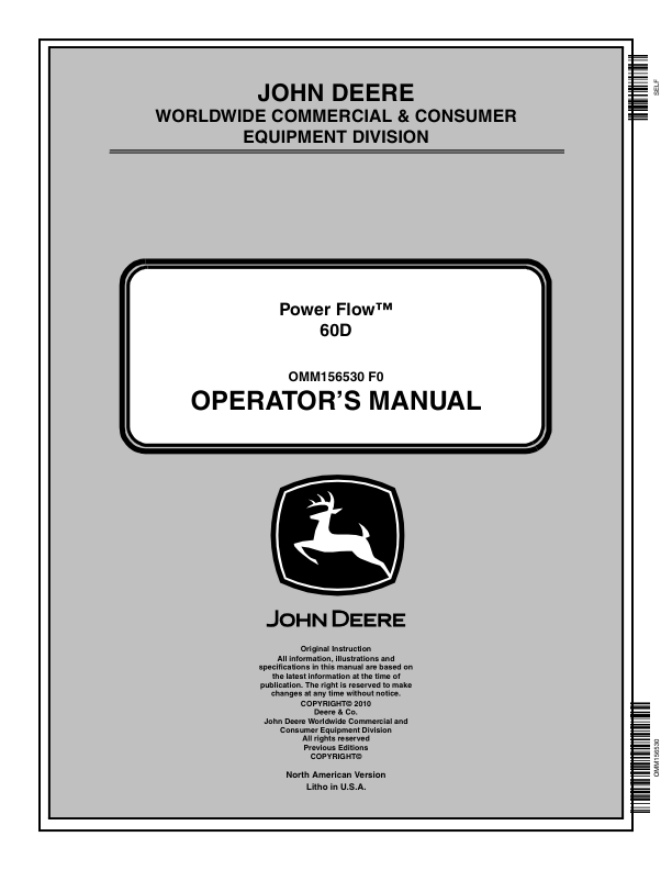 John Deere 60D Power Flow (010001-) Operator's Manual (OMM156530)
